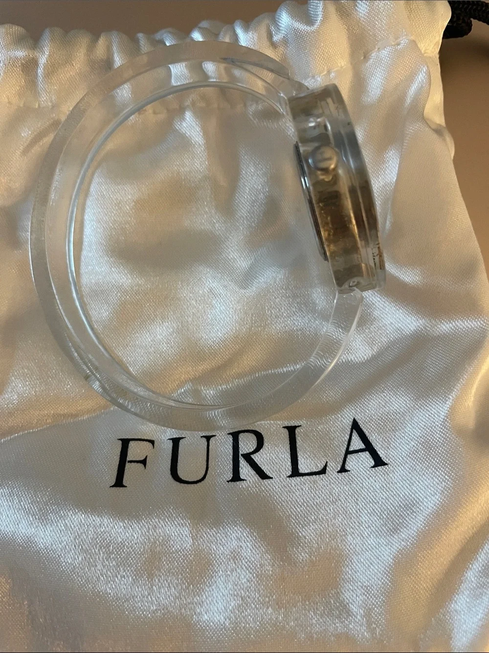 Furla Clear Acrylic Watch with Silver Dial and Crystal Markers